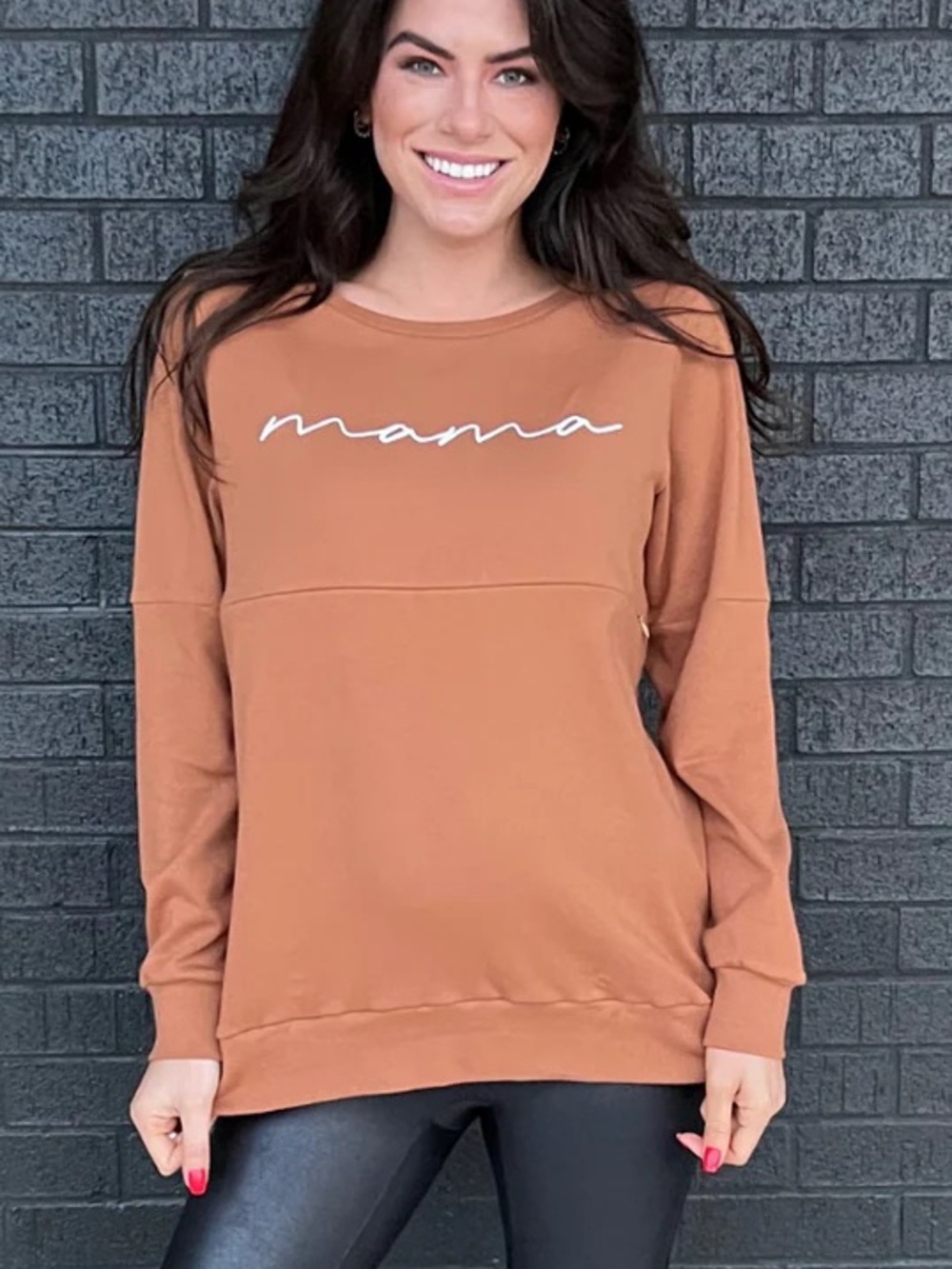 Nursing Queen MAMA Camel Brown Breastfeeding Nursing Pumping Sweatshirt S
